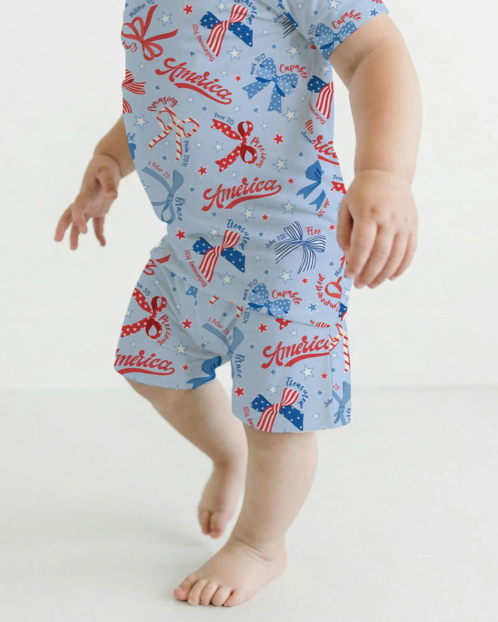 Girly Patriotic Bamboo Two Piece Short Sleeve Shorts Pajama Set