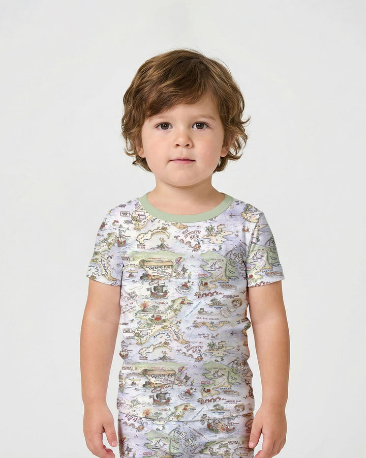 Pirate Treasure Map Daddy & Baby Matching Bamboo Two Piece Short Sleeve Shorts Pajama Set