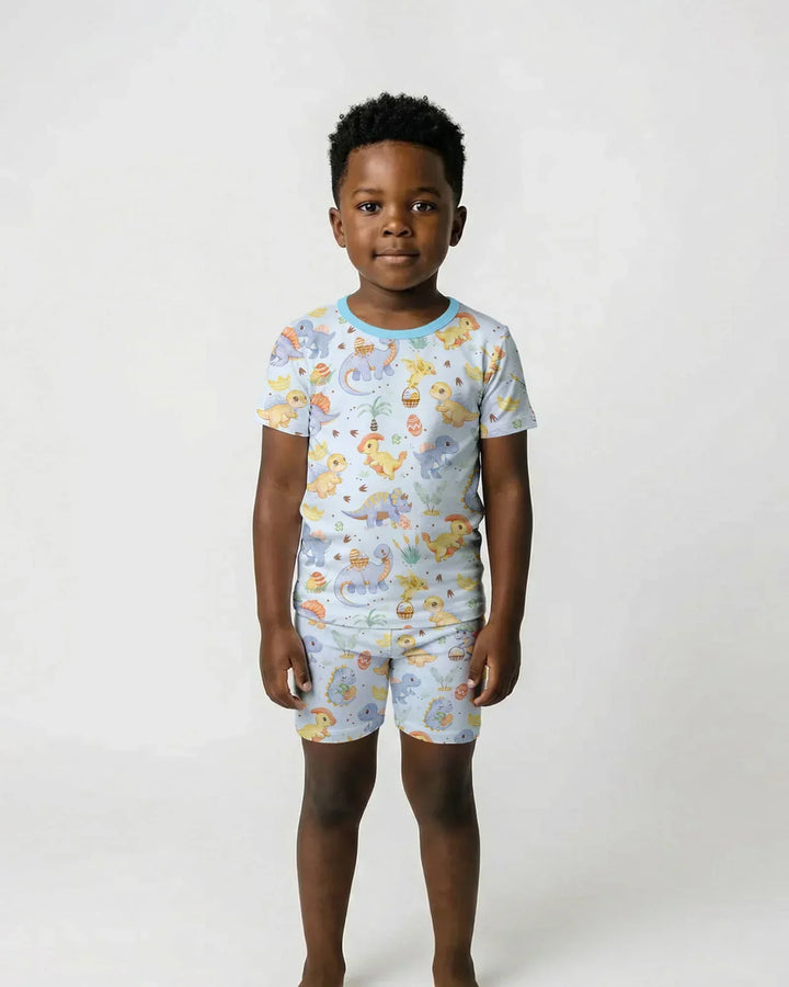 Dino Easter Bamboo Two Piece Short Sleeve Shorts Pajama Set