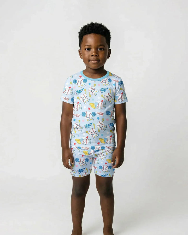 Baseball Crew Bamboo Two Piece Short Sleeve Shorts Pajama Set