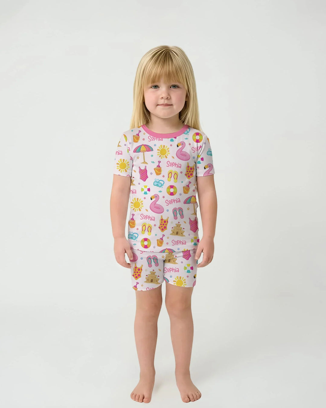Custom Name Summer is Fun Bamboo Two Piece Short Sleeve Shorts Pajama Set
