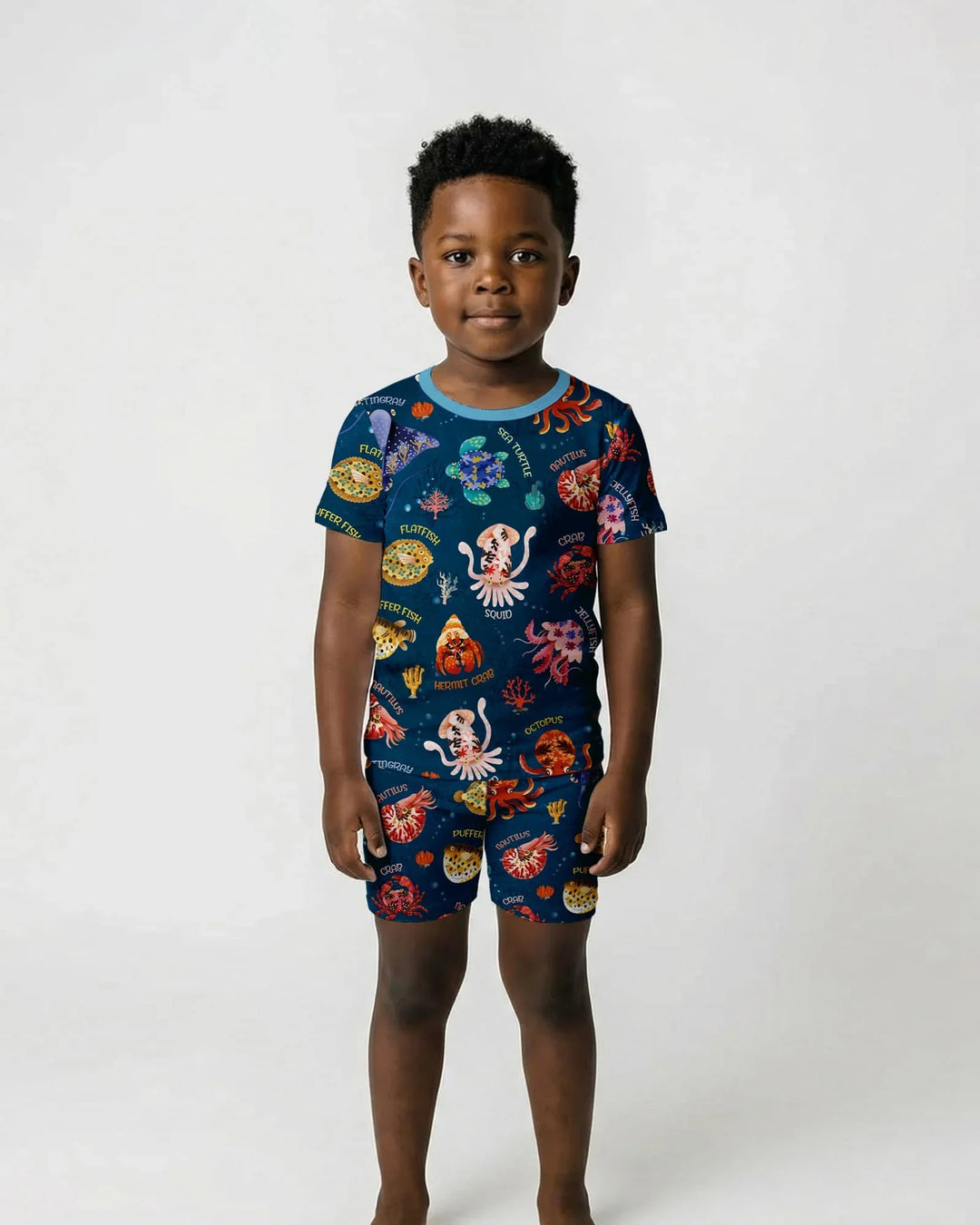 Deep Blue Wonders Bamboo Two Piece Short Sleeve Shorts Pajama Set