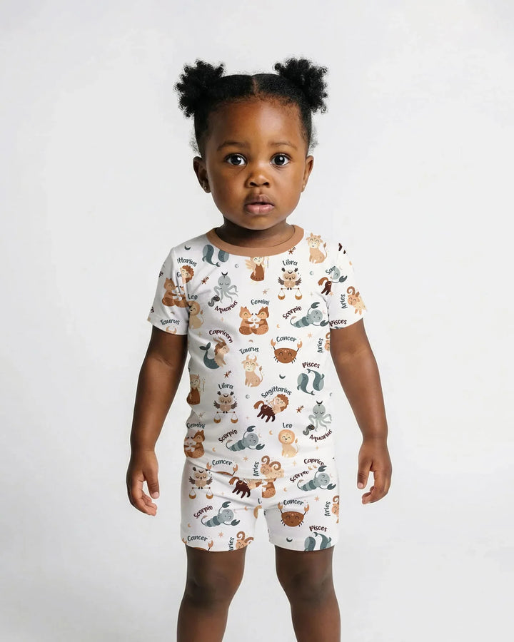 Cute Kids Horoscope Bamboo Two Piece Short Sleeve Shorts Pajama Set