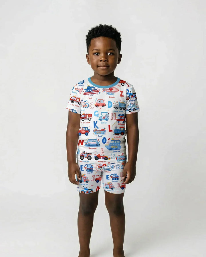 Patriotic Construction Bamboo Two Piece Short Sleeve Shorts Pajama Set
