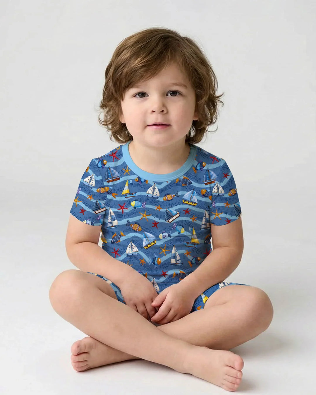 Blue Sail La Vie Family Matching Bamboo Two Piece Short Sleeve Shorts Pajama Set