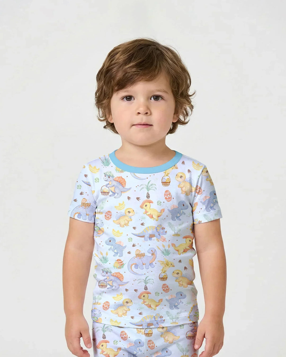 Dino Easter Bamboo Two Piece Short Sleeve Shorts Pajama Set