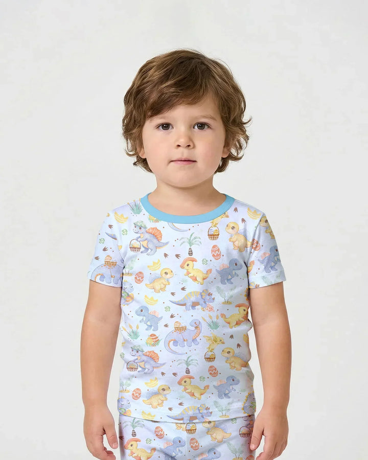 Dino Easter Bamboo Two Piece Short Sleeve Shorts Pajama Set