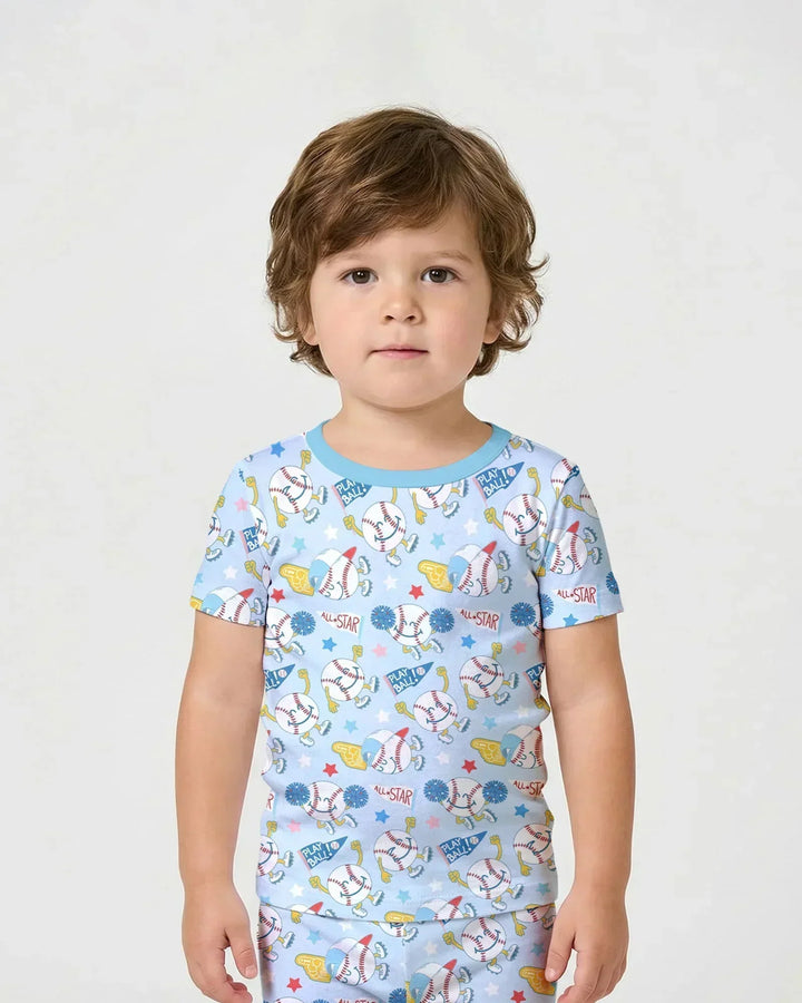Baseball Crew Bamboo Two Piece Short Sleeve Shorts Pajama Set