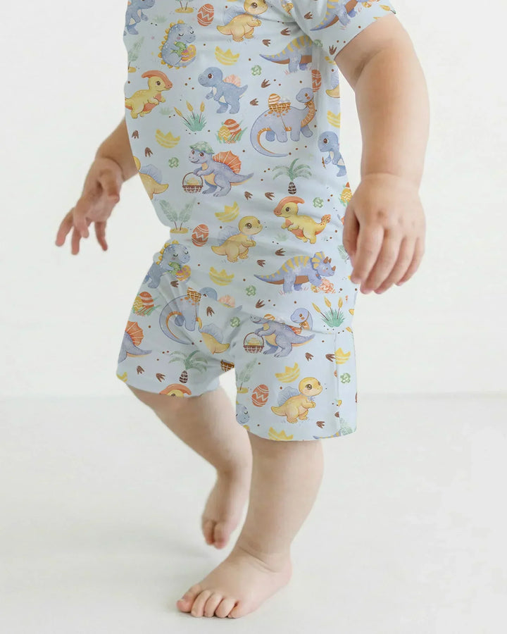Dino Easter Bamboo Two Piece Short Sleeve Shorts Pajama Set