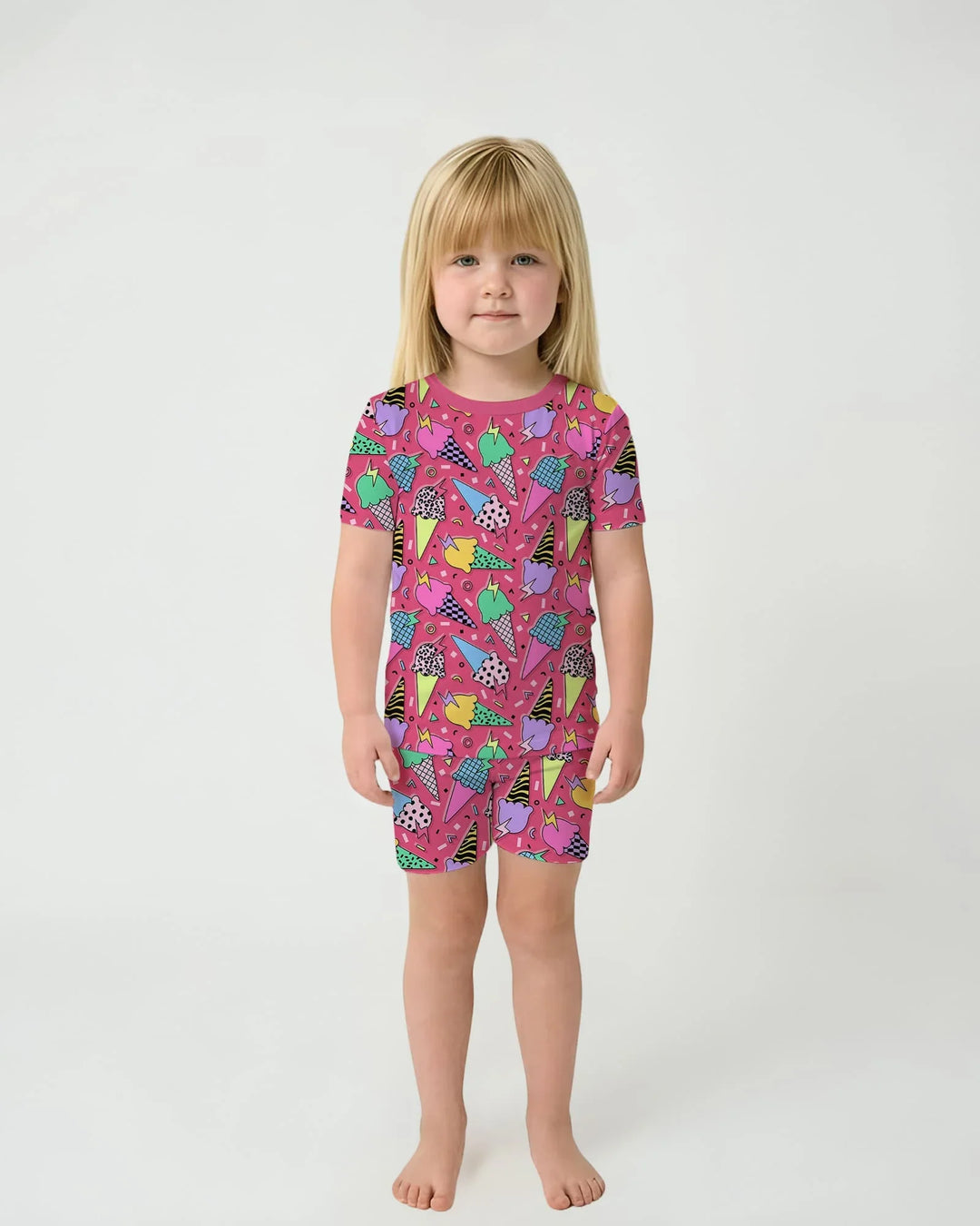 Summer Retro Ice Creams Family Matching Bamboo Two Piece Short Sleeve Shorts Pajama Set