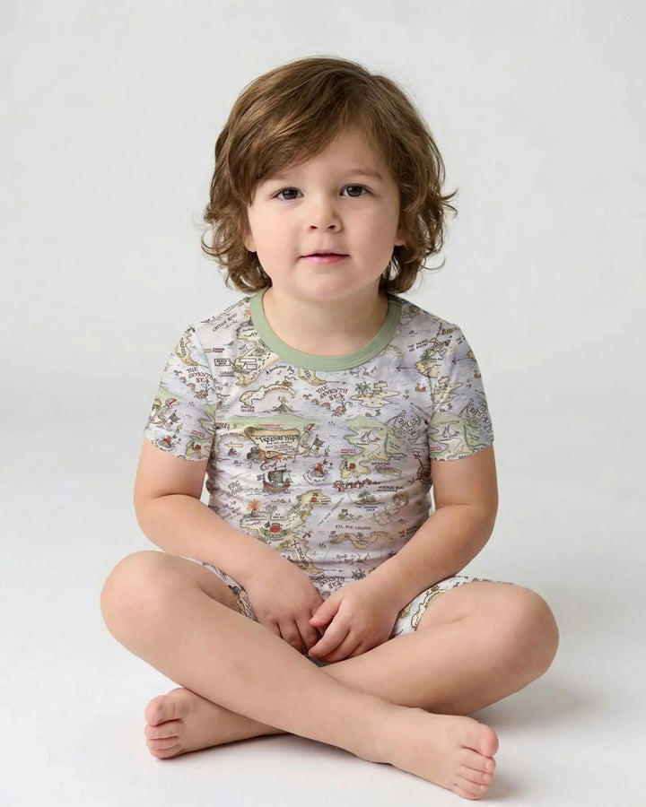 Pirate Treasure Map Daddy & Baby Matching Bamboo Two Piece Short Sleeve Shorts Pajama Set