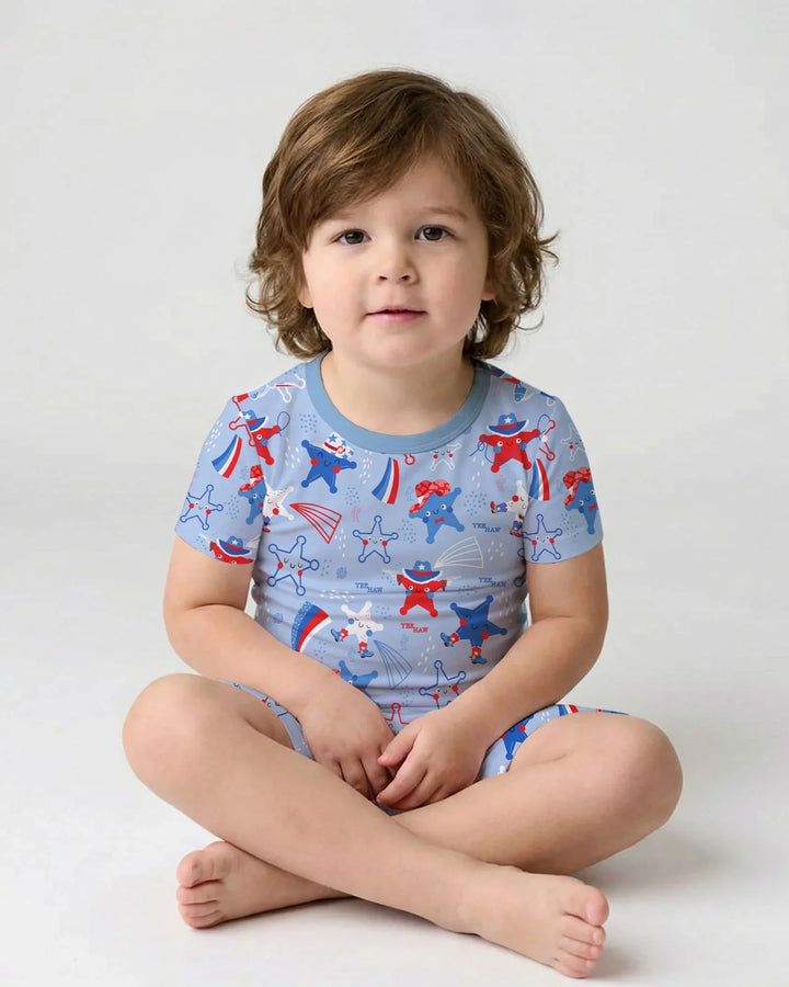 Howdy America Star Bamboo Two Piece Short Sleeve Shorts Pajama Set