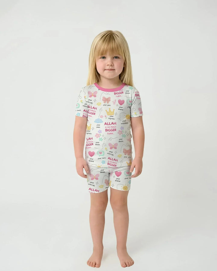 "Allah Is So Much Bigger Than..." Family Matching Bamboo Two Piece Short Sleeve Shorts Pajama Set