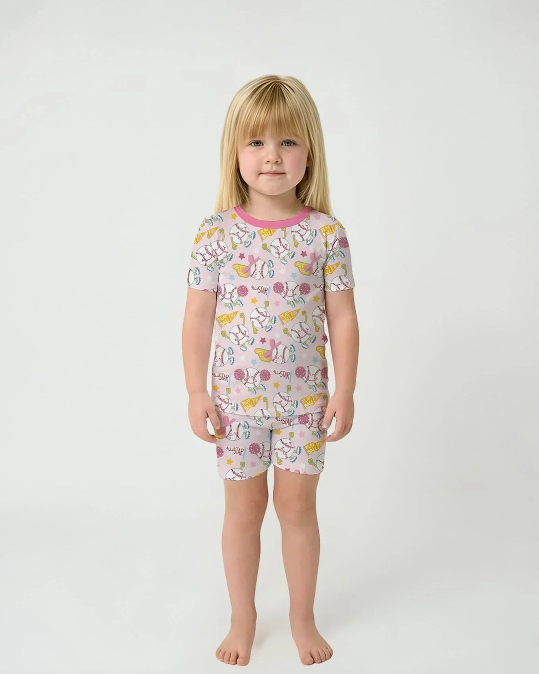 Baseball Crew Bamboo Two Piece Short Sleeve Shorts Pajama Set