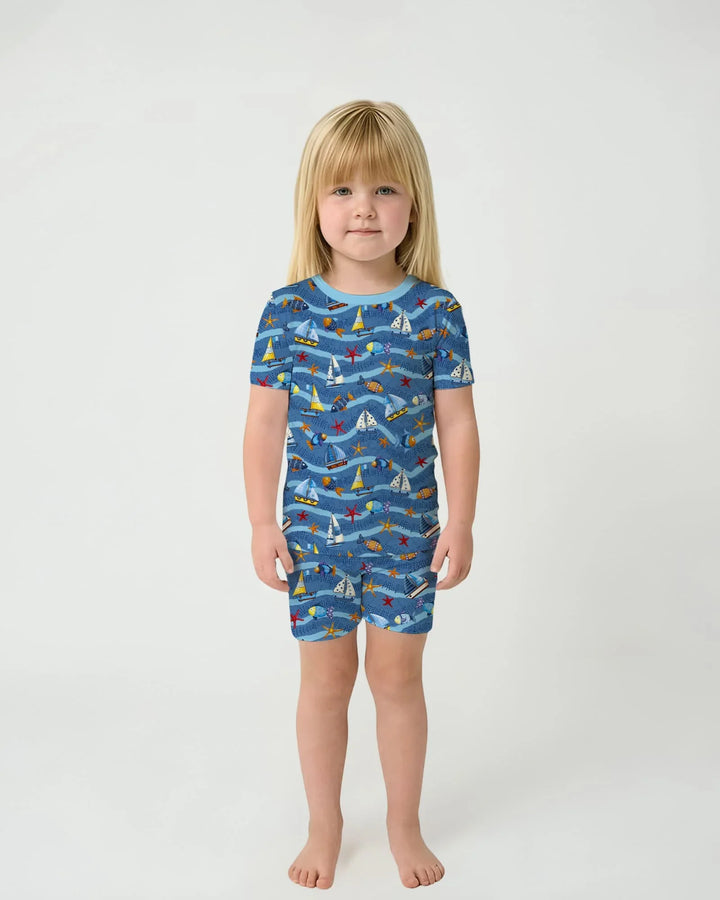 Blue Sail La Vie Family Matching Bamboo Two Piece Short Sleeve Shorts Pajama Set