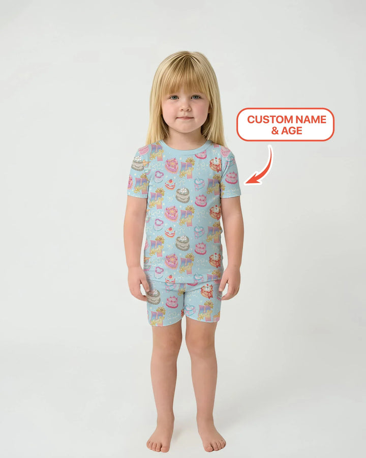 Custom Princess Baby Birthday Bamboo Two Piece Short Sleeve Shorts Pajama Set