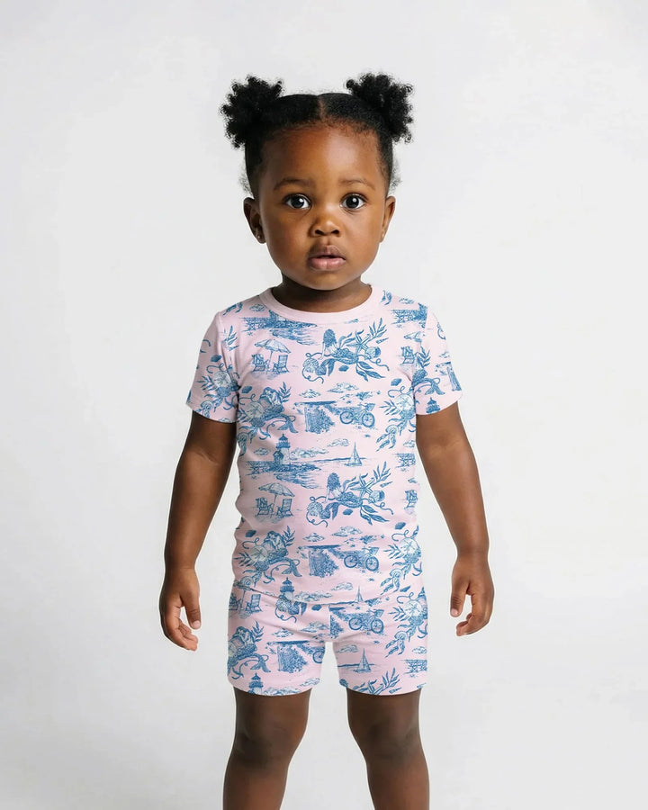 Summer Toile Bamboo Two Piece Short Sleeve Shorts Pajama Set