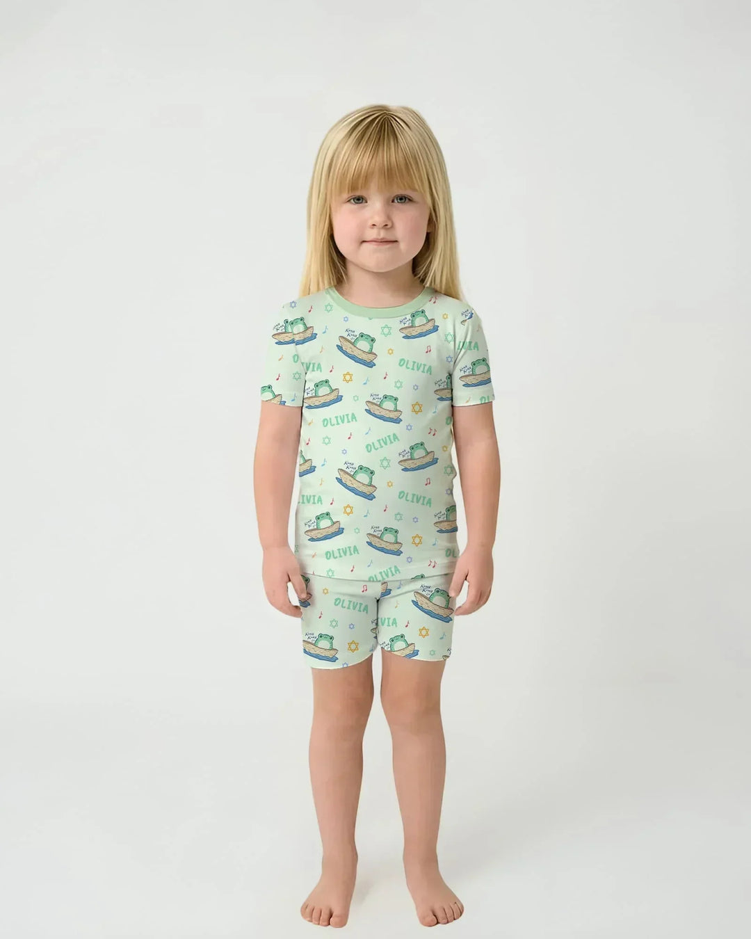 Frogs Here, Frogs There Passover Custom Name Bamboo Two Piece Short Sleeve Shorts Pajama Set