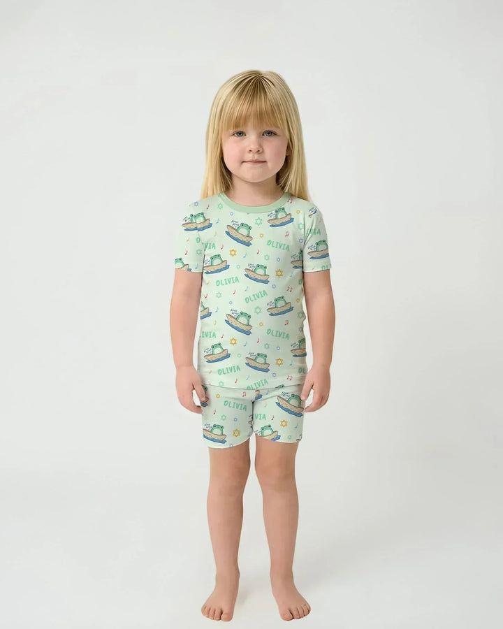 Frogs Here, Frogs There Passover Custom Name Bamboo Two Piece Short Sleeve Shorts Pajama Set