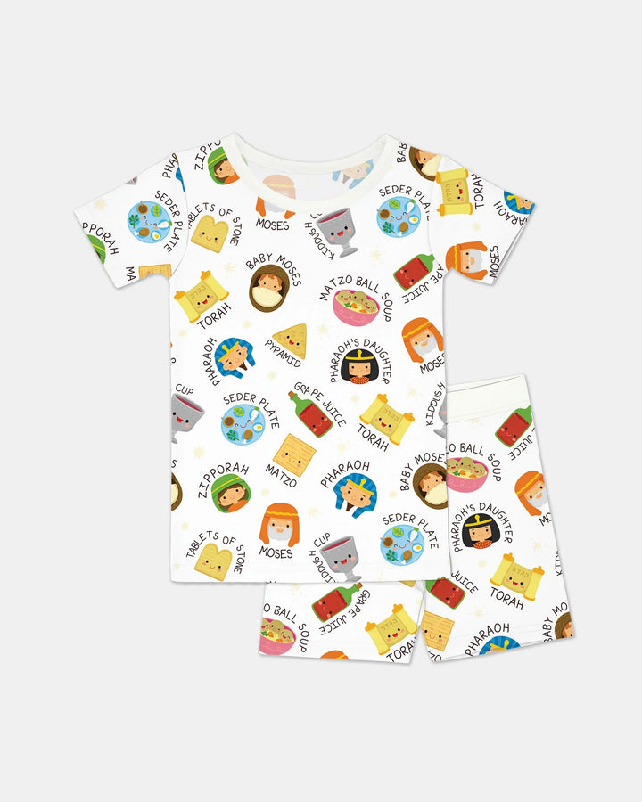Cute Passover Characters Bamboo Two Piece Short Sleeve Shorts Pajama Set