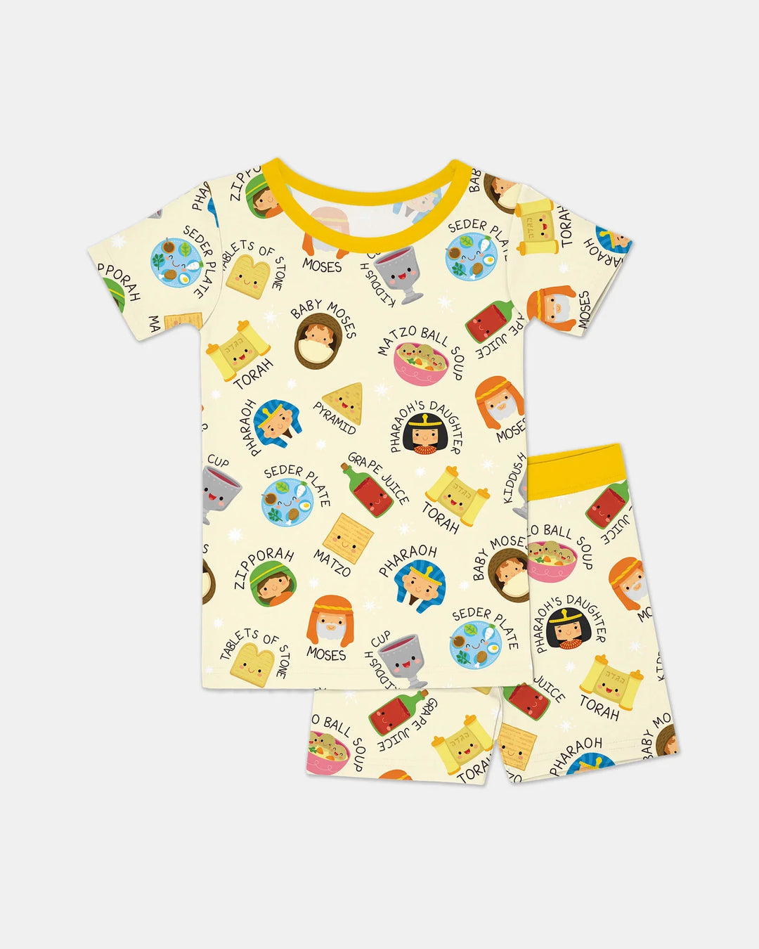 Cute Passover Characters Bamboo Two Piece Short Sleeve Shorts Pajama Set