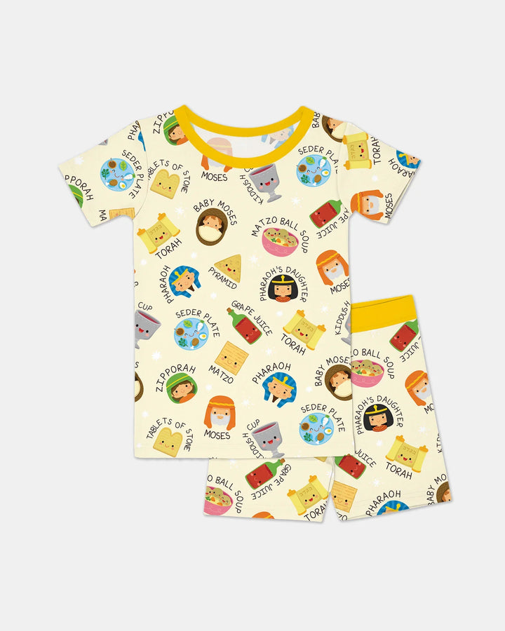 Cute Passover Characters Bamboo Two Piece Short Sleeve Shorts Pajama Set