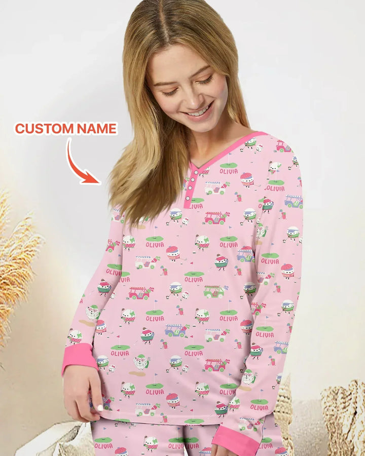 Cute Golf ball Bamboo Women Pajama Set
