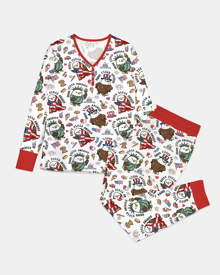 Happy 250th America Cute Patriotic Eagles Family Matching Bamboo Women Pajama Set