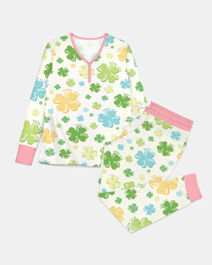 Shamrocks Print St. Patrick's Day Bamboo Women Pajama Set