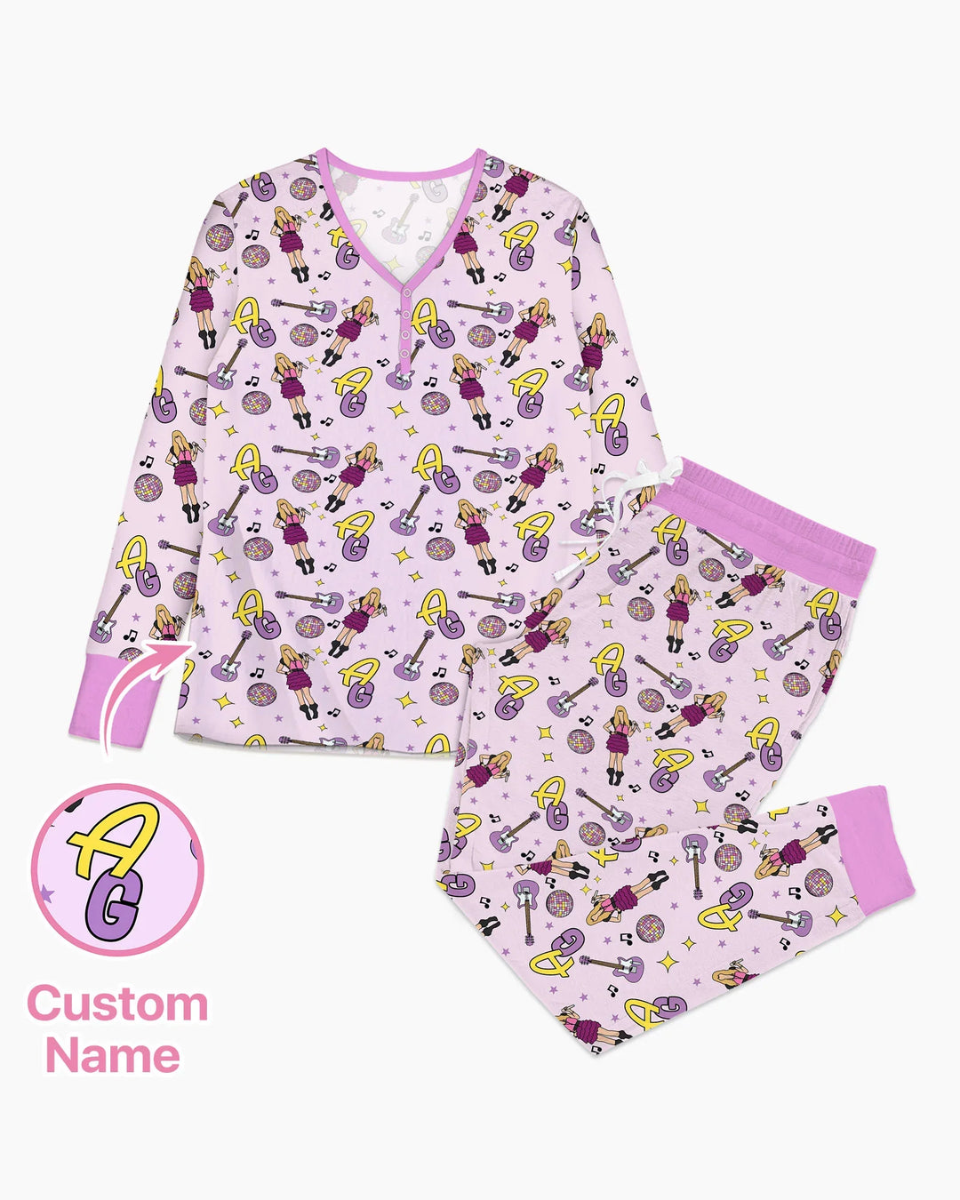 Custom Name Mini Rockstar Women Pajama Set