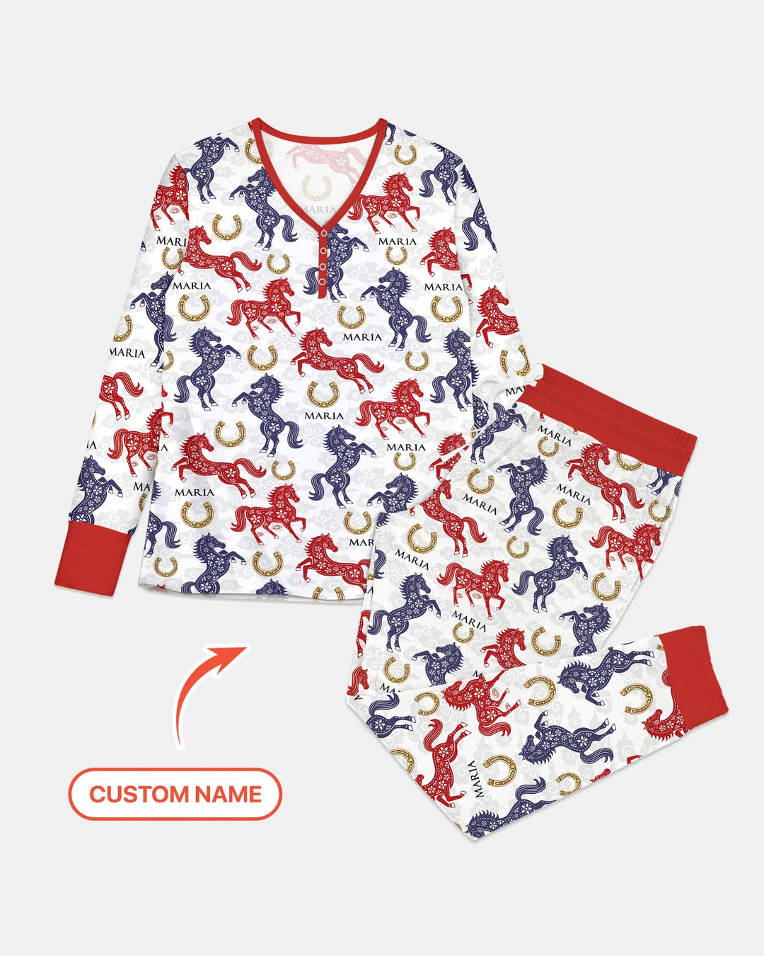 Custom Name Chinoiserie Horses Bamboo Women Pajama Set