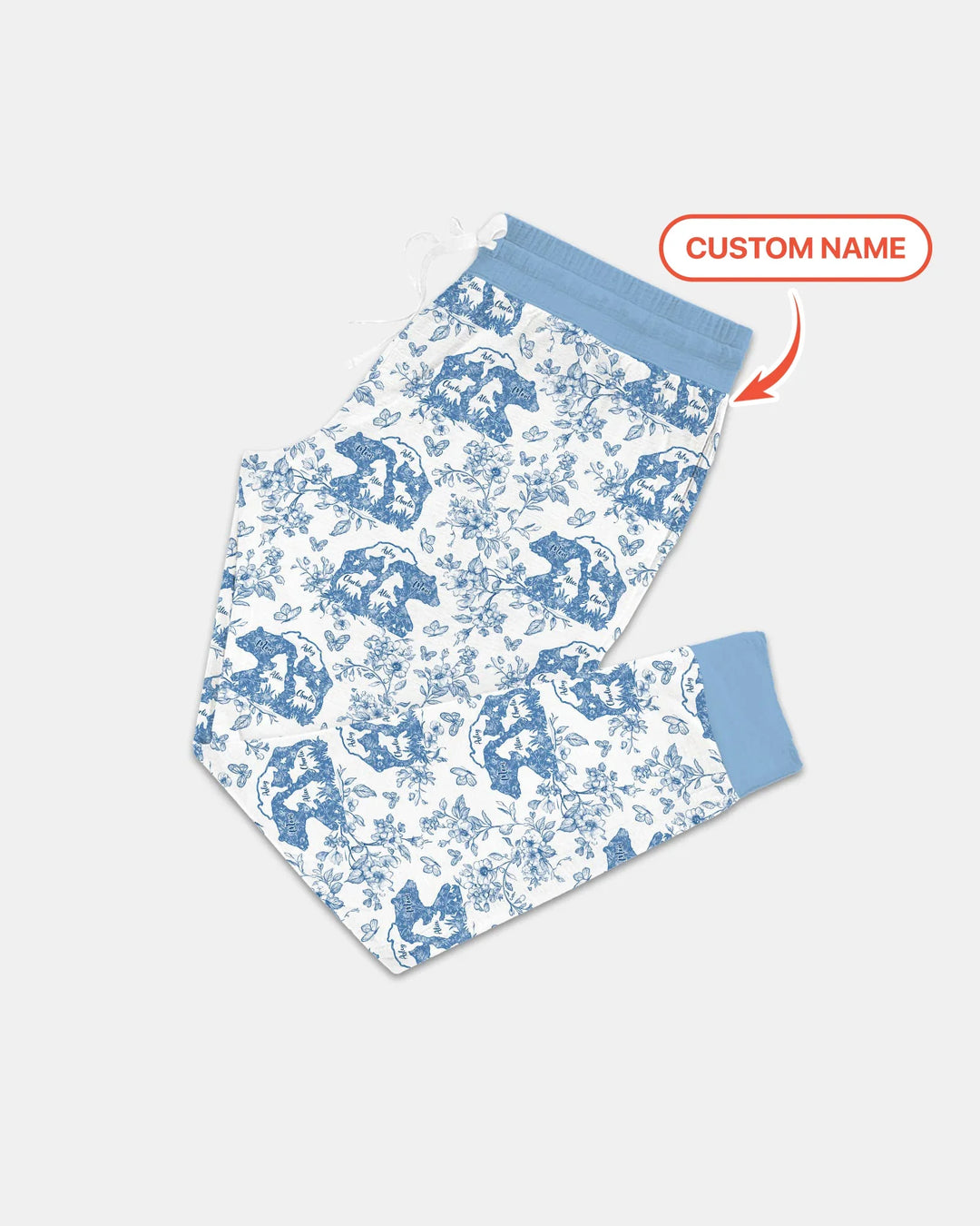 Custom Name Mama Bear Toile Bamboo Women Pajama Set