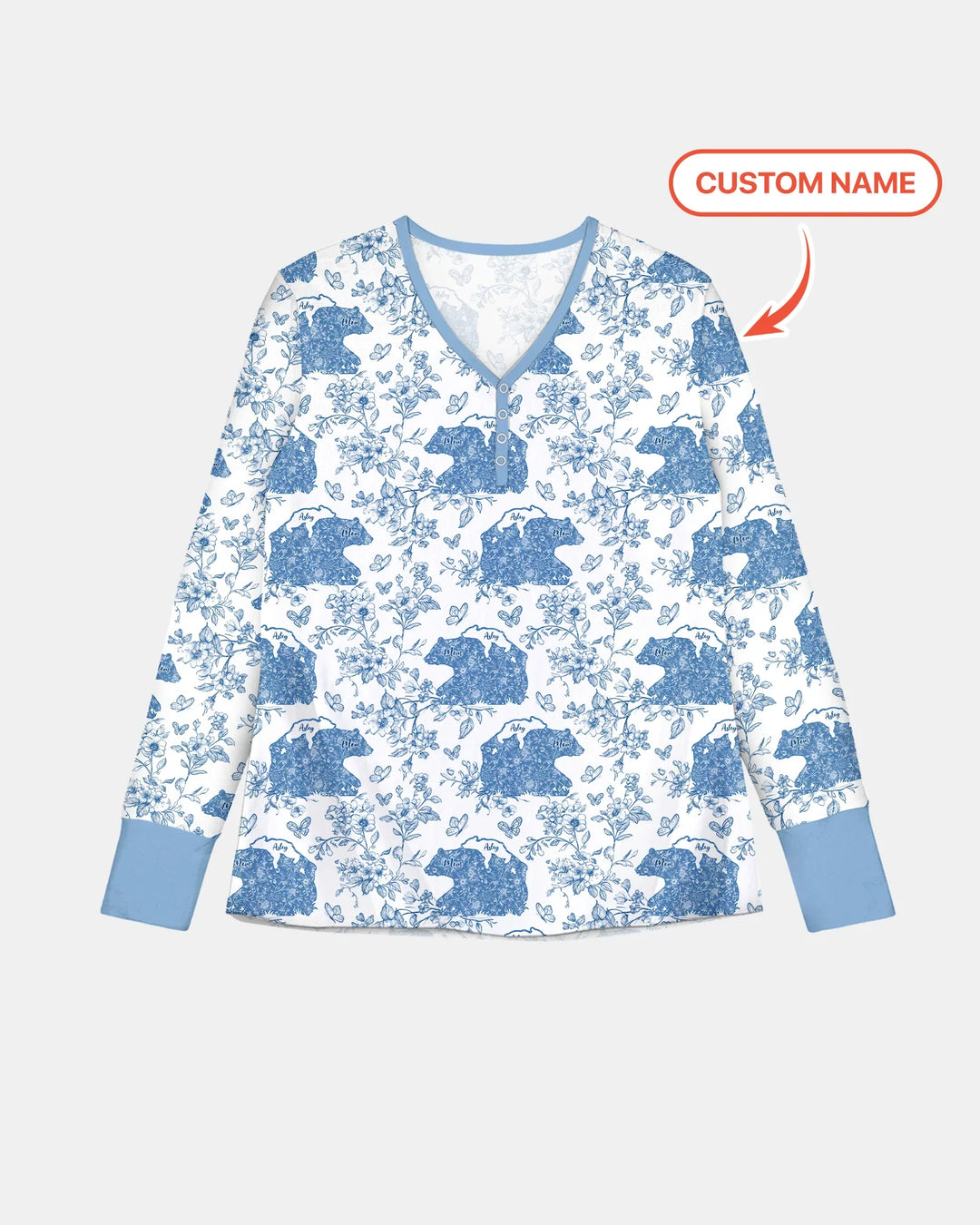 Custom Name Mama Bear Toile Bamboo Women Pajama Set
