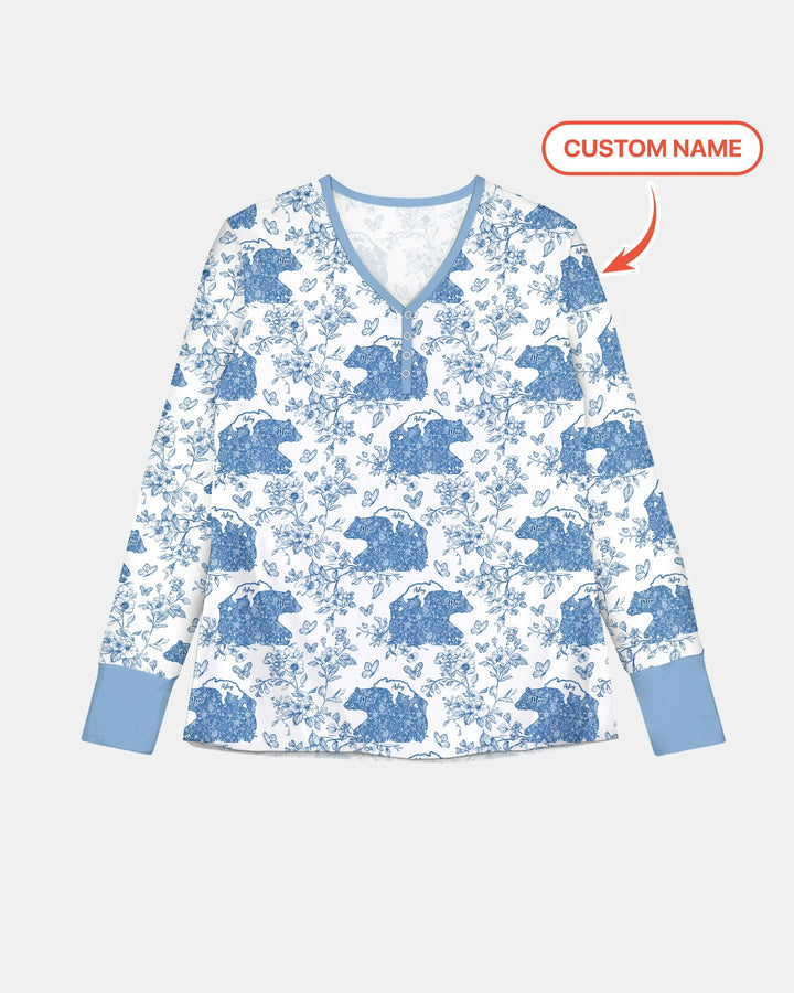 Custom Name Mama Bear Toile Bamboo Women Pajama Set