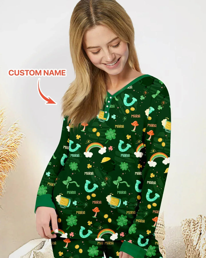 Custom Name Sprinkle Of Luck Bamboo Women Pajama Set