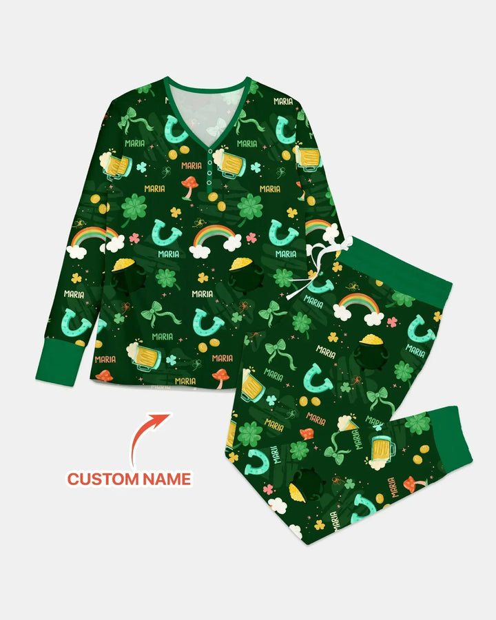 Custom Name Sprinkle Of Luck Bamboo Women Pajama Set