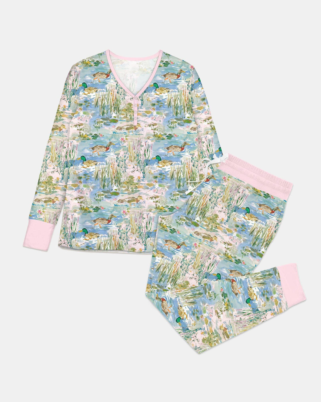 Watercolor Mallard Duck Bamboo Women Pajama Set