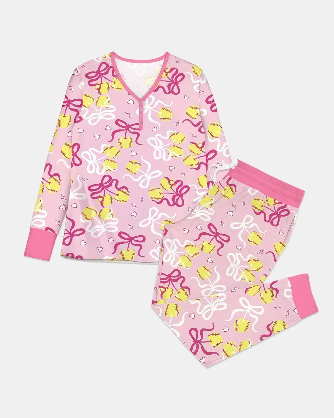 Softball Cherry Mom And Girl Matching Bamboo Women Pajama Set