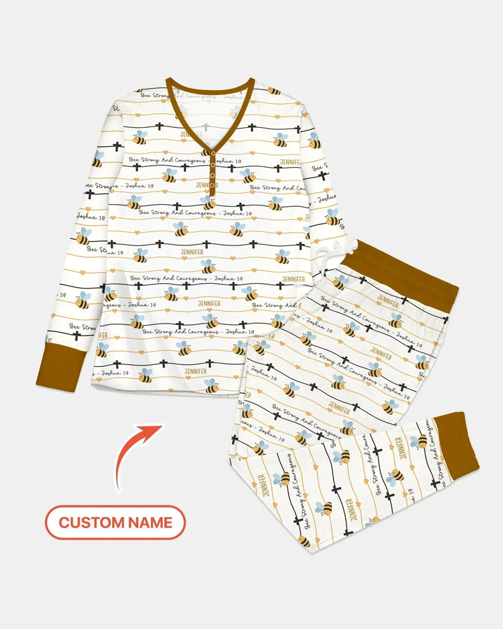 Bee Strong And Courageous Custom Name Bamboo Women Pajama Set
