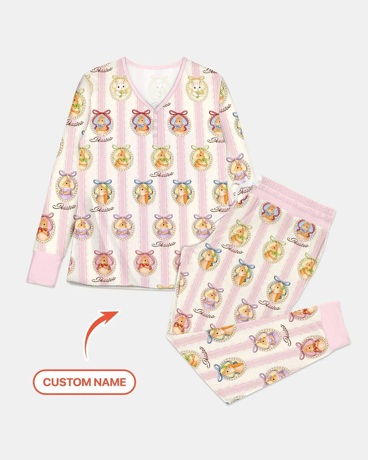 Custom Name Vintage Easter Bunny Bamboo Women Pajama Set