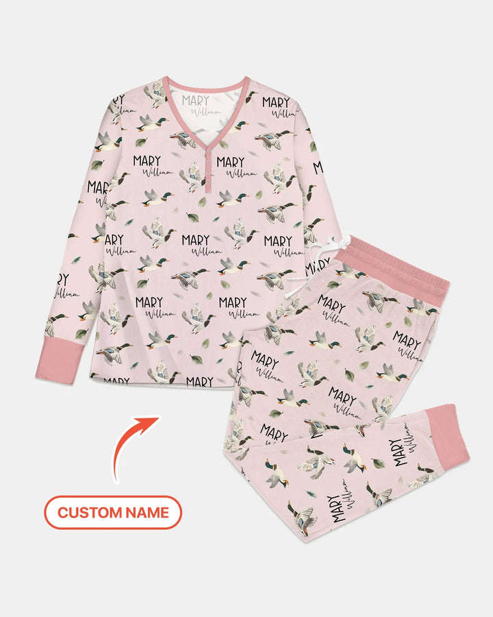 Custom Name Mallard Duck Bamboo Women Pajama Set