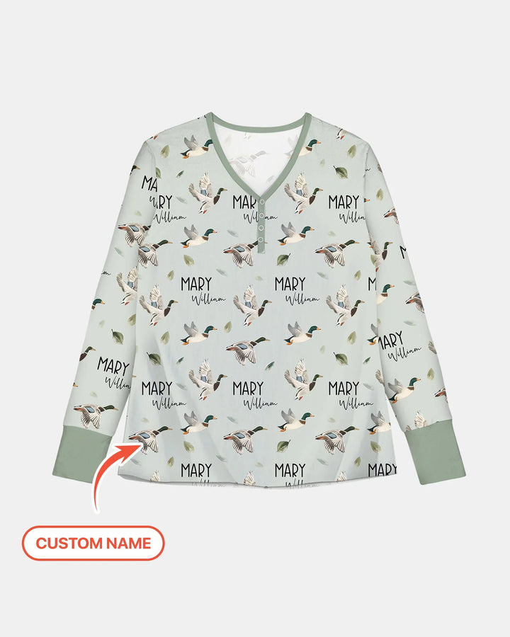 Custom Name Mallard Duck Bamboo Women Pajama Set