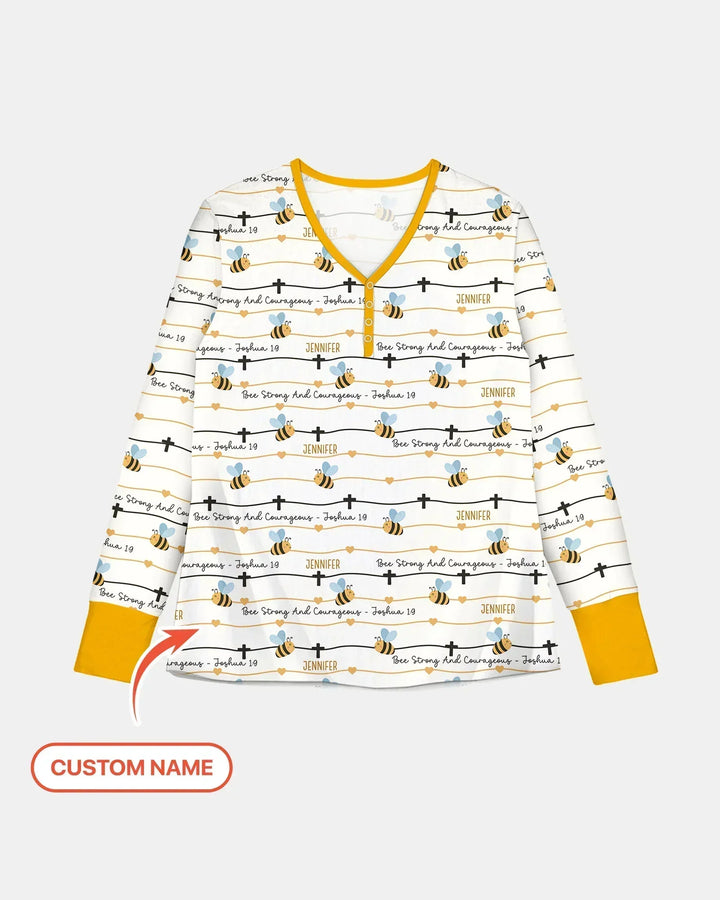 Bee Strong And Courageous Custom Name Bamboo Women Pajama Set