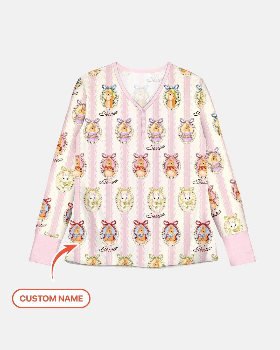 Custom Name Vintage Easter Bunny Bamboo Women Pajama Set