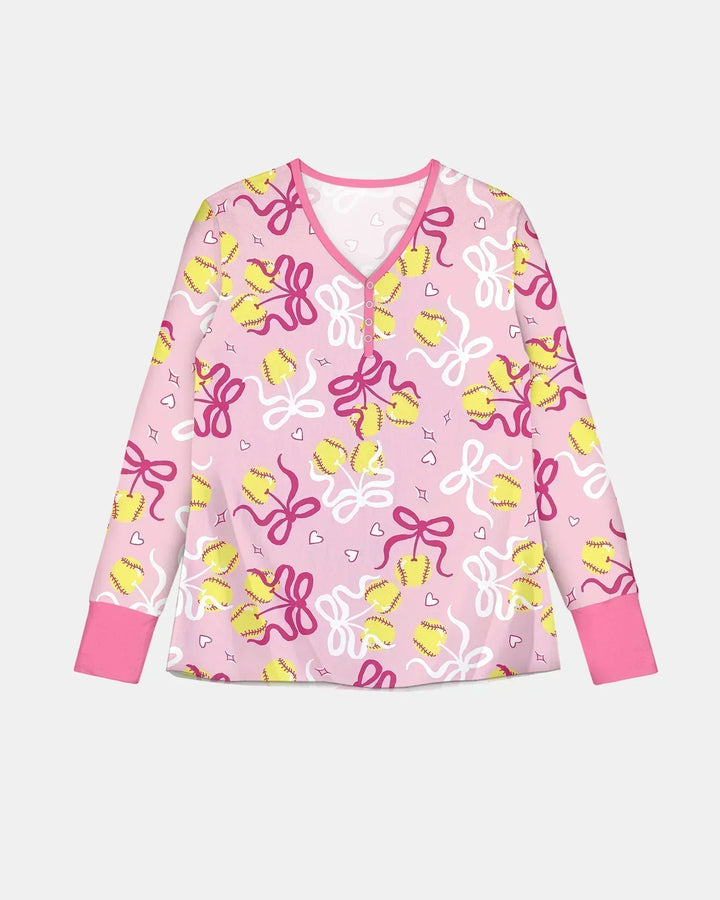 Softball Cherry Mom And Girl Matching Bamboo Women Pajama Set