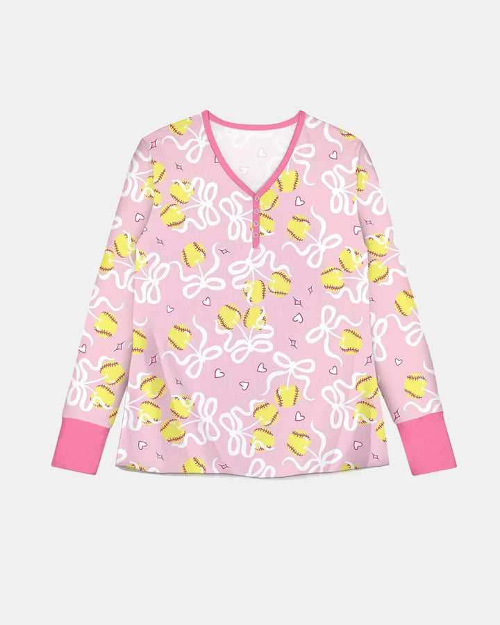 Softball Cherry Mom And Girl Matching Bamboo Women Pajama Set