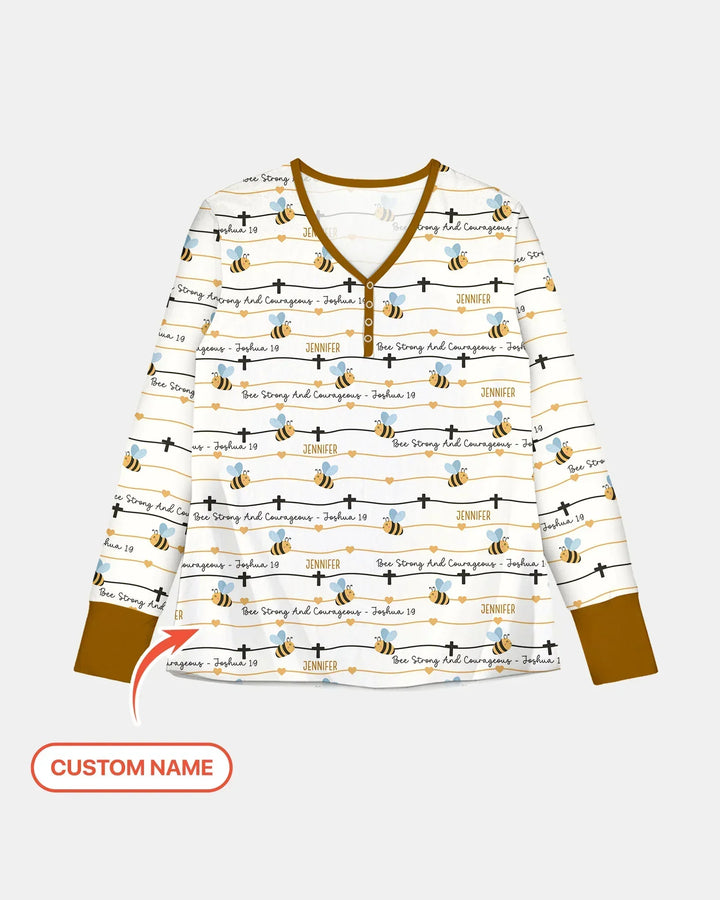 Bee Strong And Courageous Custom Name Bamboo Women Pajama Set