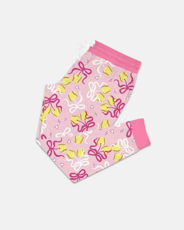 Softball Cherry Mom And Girl Matching Bamboo Women Pajama Set