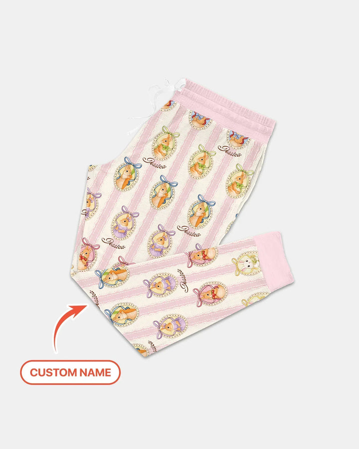 Custom Name Vintage Easter Bunny Bamboo Women Pajama Set