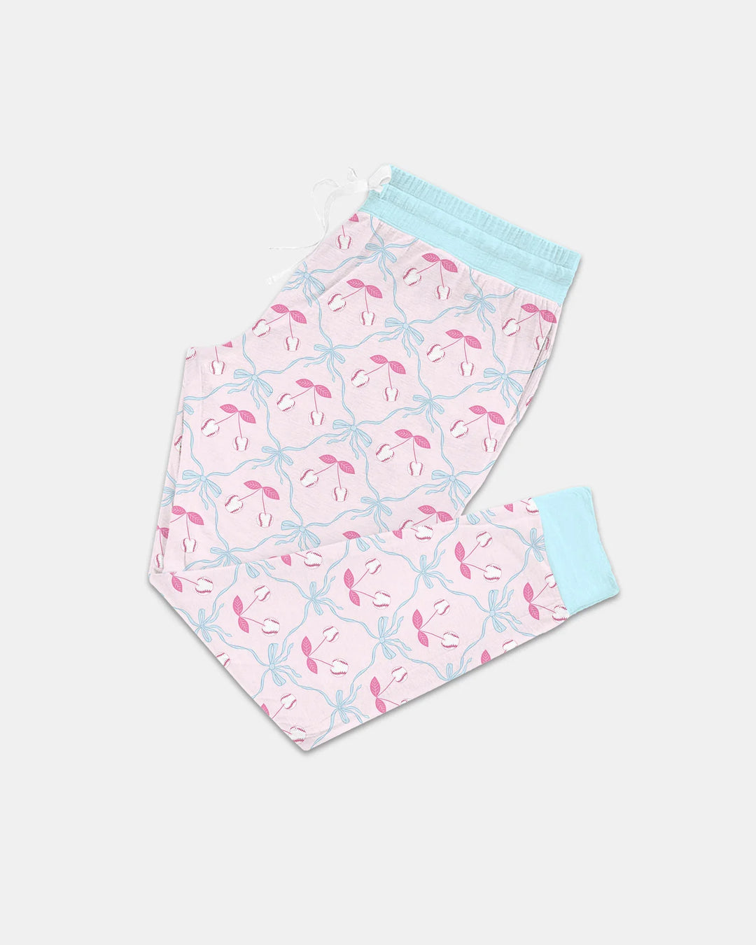 Cherry Baseball Softball Mom and Girl Matching Bamboo Women Pajama Set